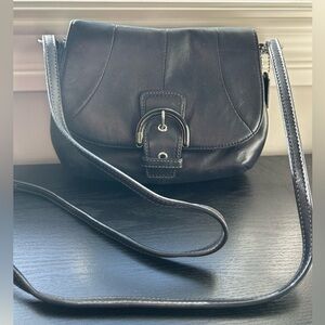 Vintage Coach SoHo Black Leather Flap Buckle Crossbody Bag